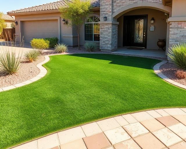 Residential front yard artificial grass installation